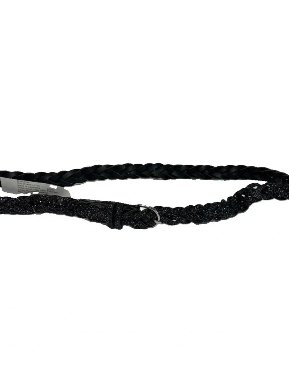 CTM Girls Metallic Braided Belt Black Sparkle Silver Buckle Size L/XXL
